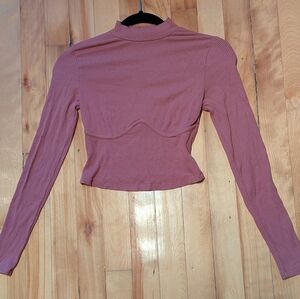Dynamite Ribbed Mauve Long Sleeve Mock Neck Cropped Top